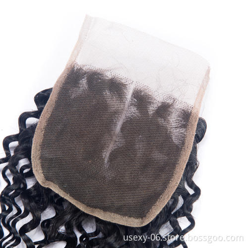 Wholesales Hot Selling  Remy 100% Human Hair Closure Brazilian Virgin Hair Curly Wave 4*4 Closure